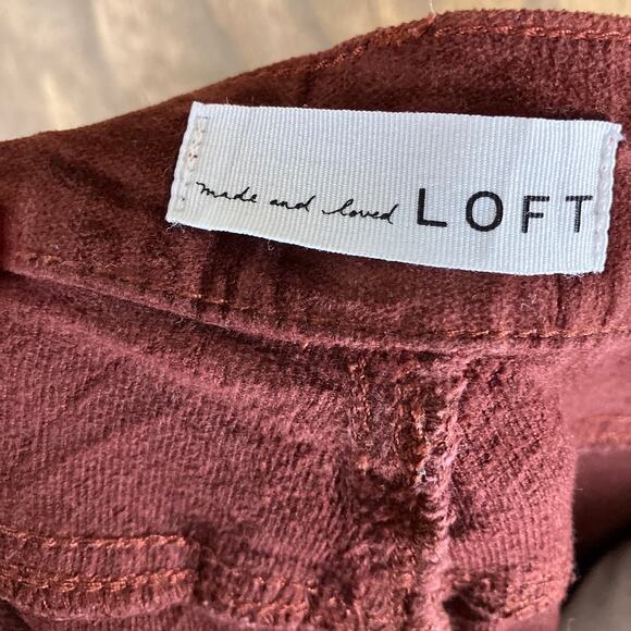 LOFT Womens Pants Maroon Velvet High Rise Slim Straight Stretch 6/28 - Picture 4 of 12
